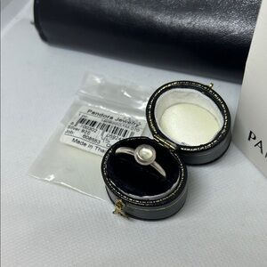 Pandora Sterling Silver Smooth Stackable Ring with Cabochon Moonstone.